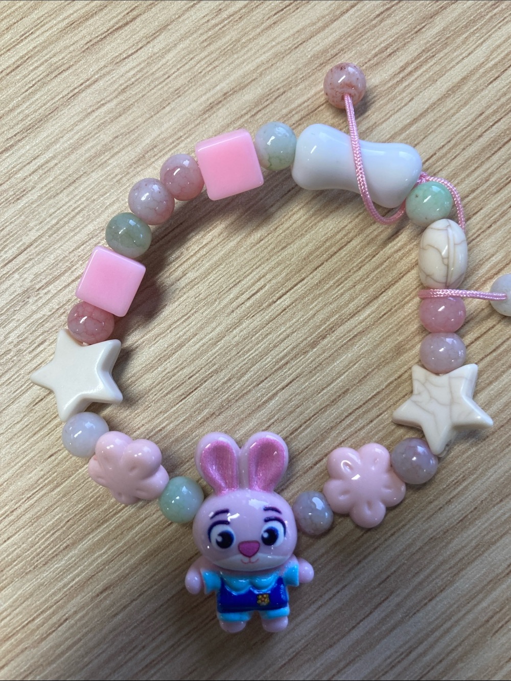 Kids Pink Bunny Charm Beaded Bracelet - Cute Pastel Bracelet